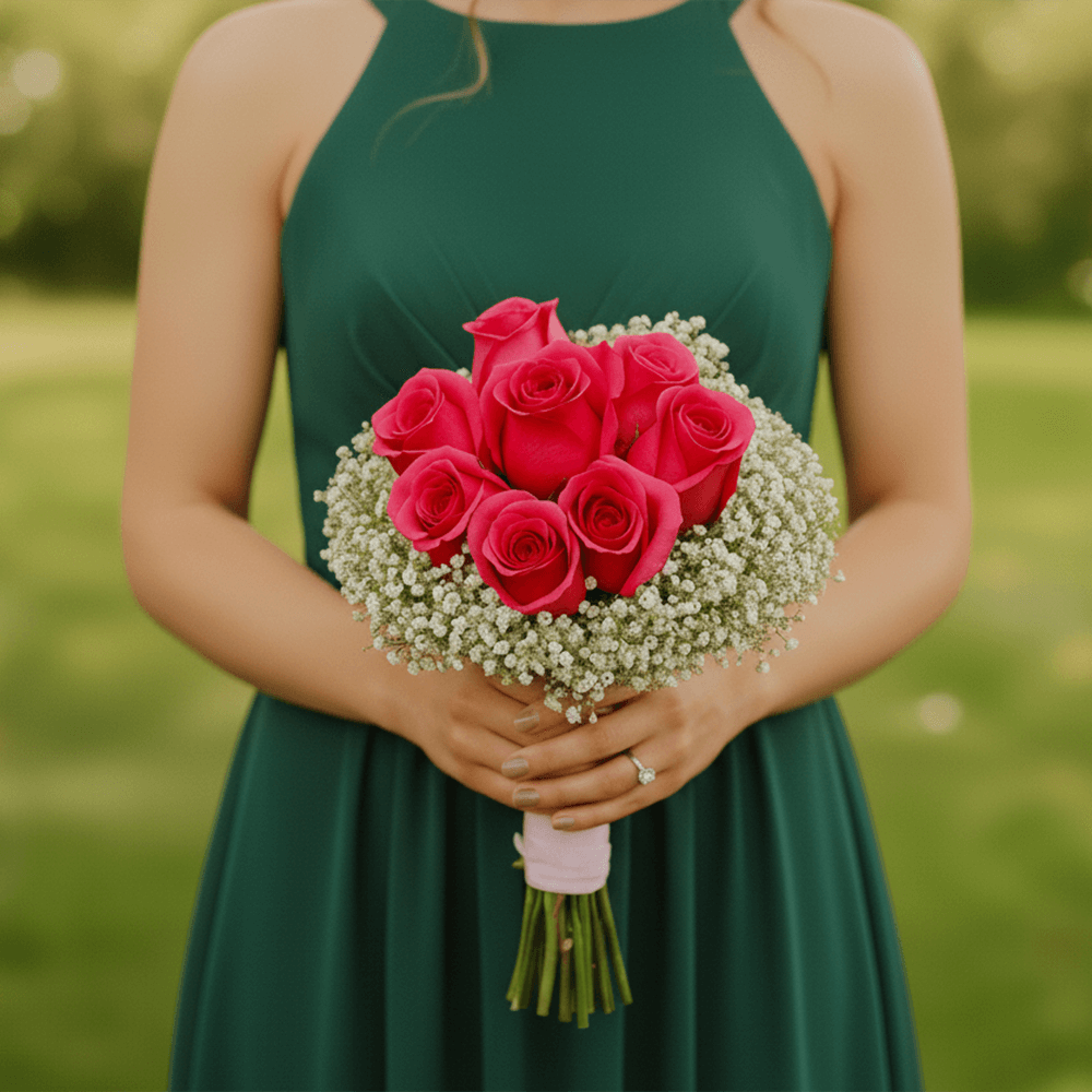Fresh Dark Pink Rose Bridesmaids 6 bouquets with 19 stems each