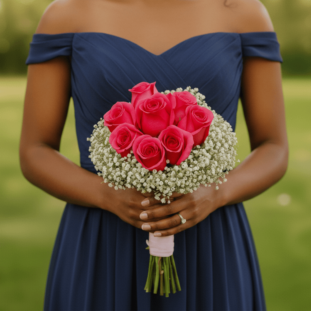 Fresh Dark Pink Rose Bridesmaids 6 bouquets with 19 stems each