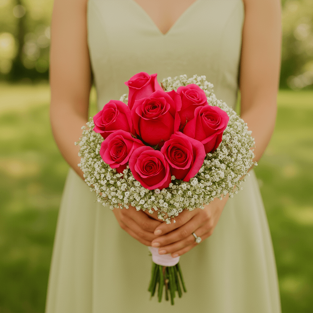 Fresh Dark Pink Rose Bridesmaids 6 bouquets with 19 stems each