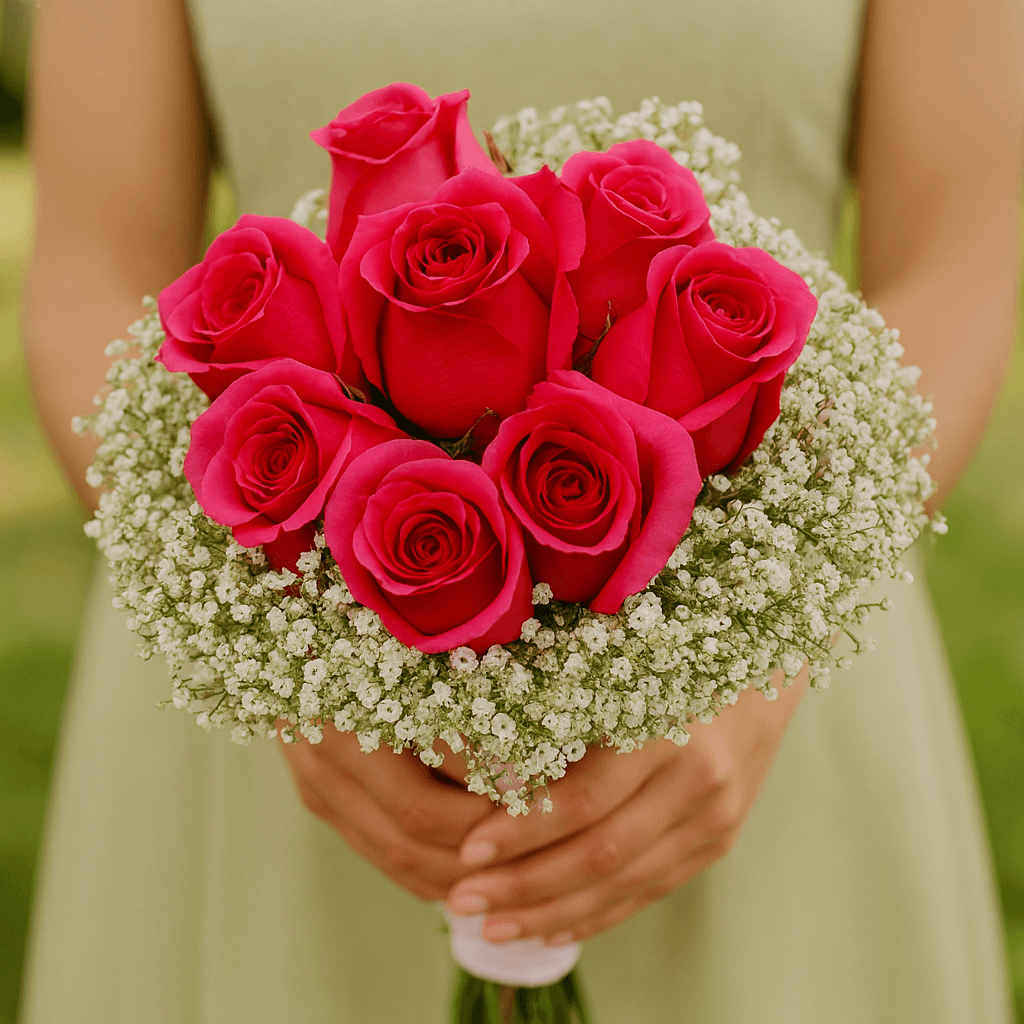 Fresh Dark Pink Rose Bridesmaids 6 bouquets with 19 stems each