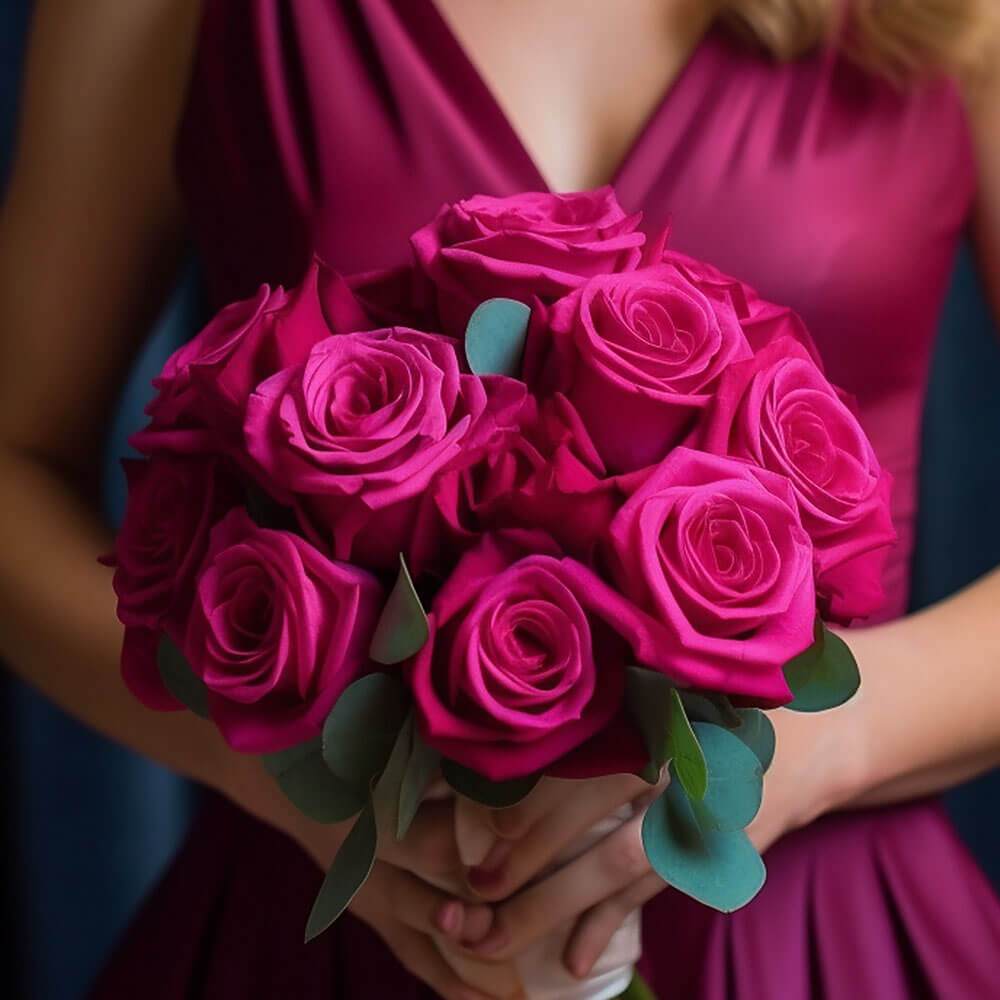 Dark Pink Roses Bridesmaids Bouquets Fresh Wedding Flowers 6 Pack 28 Stems Each Elegant Floral