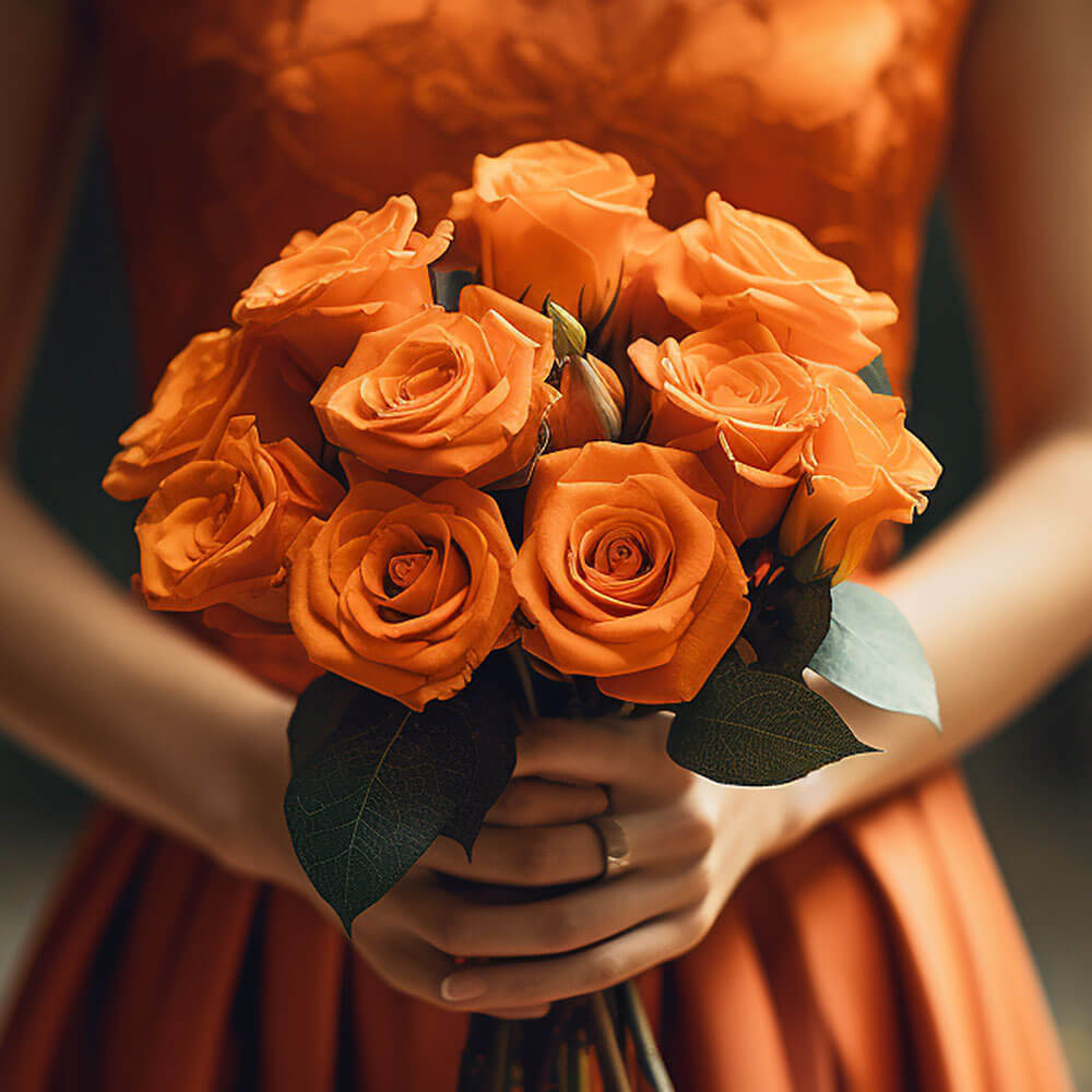 Orange Roses Bridesmaids Bouquets 3 Sets Fresh Wedding Flowers 28 Stems Each Romantic Floral