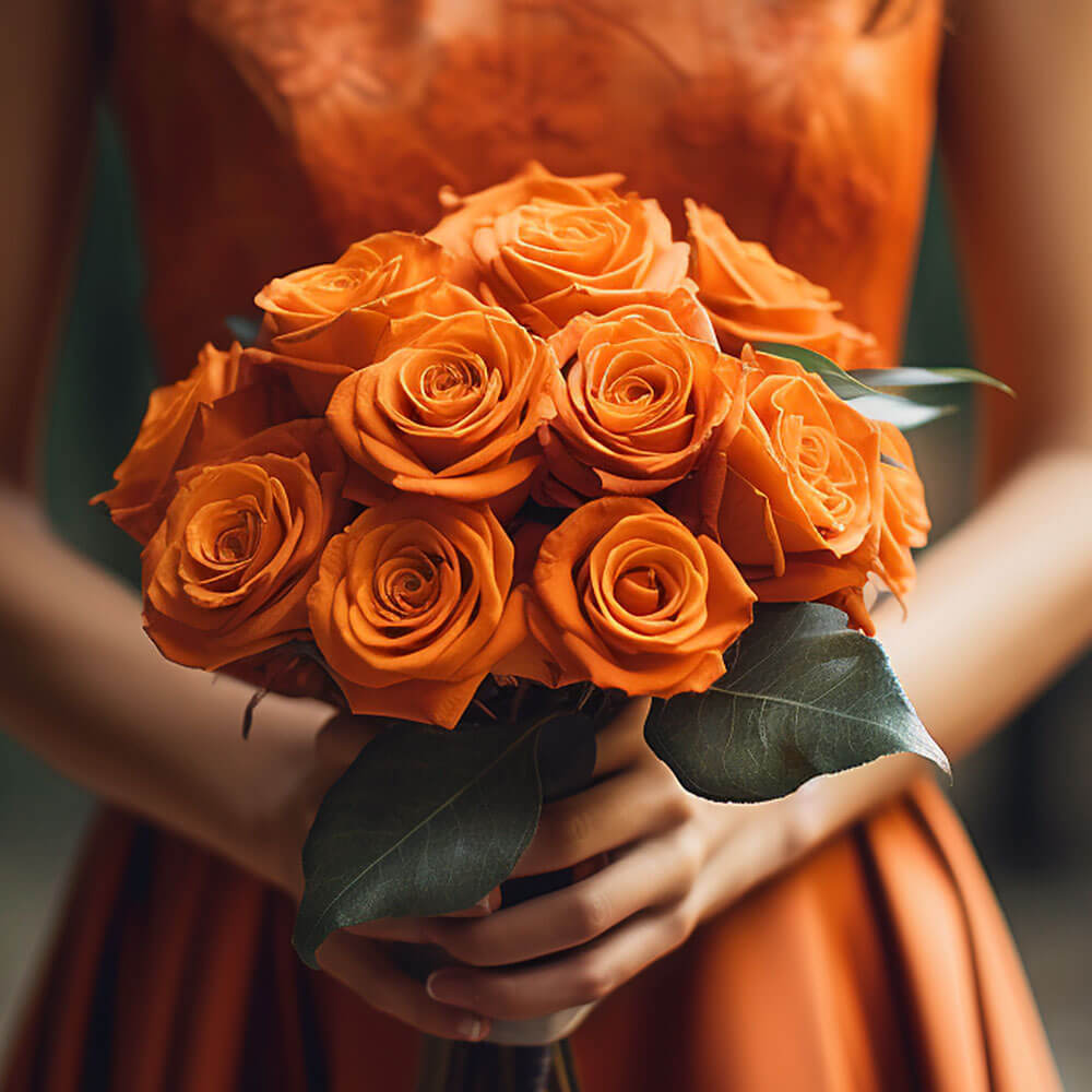 Orange Roses Bridesmaids Bouquets 3 Sets Fresh Wedding Flowers 28 Stems Each Romantic Floral