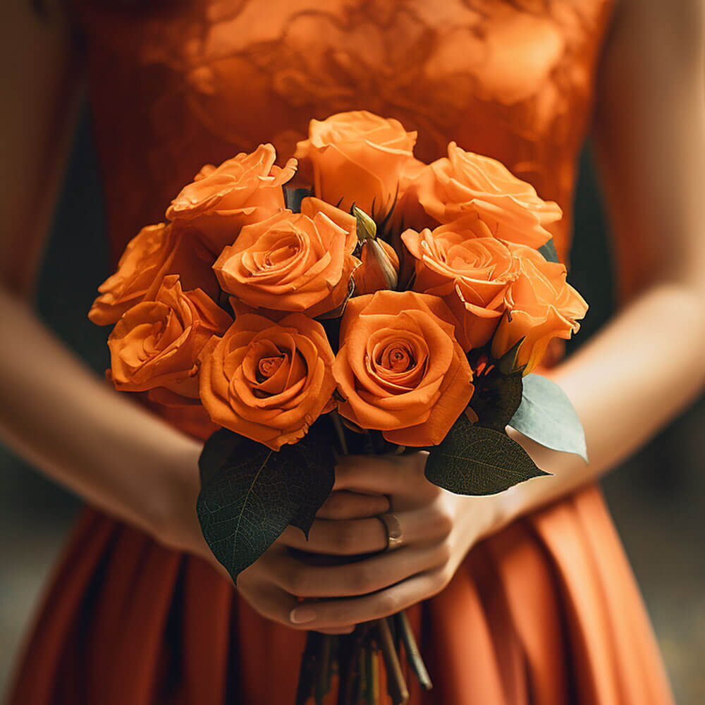Orange Roses Bridesmaids Bouquets 3 Sets Fresh Wedding Flowers 28 Stems Each Romantic Floral