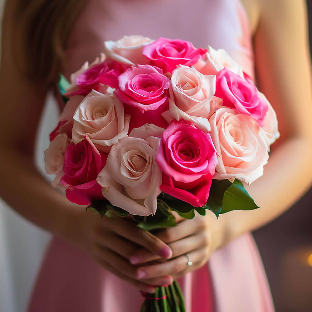 Pink Mix Rose Bridesmaids Bouquets 3 Set Fresh Wedding Flowers 32 Stems Royal Romantic Style