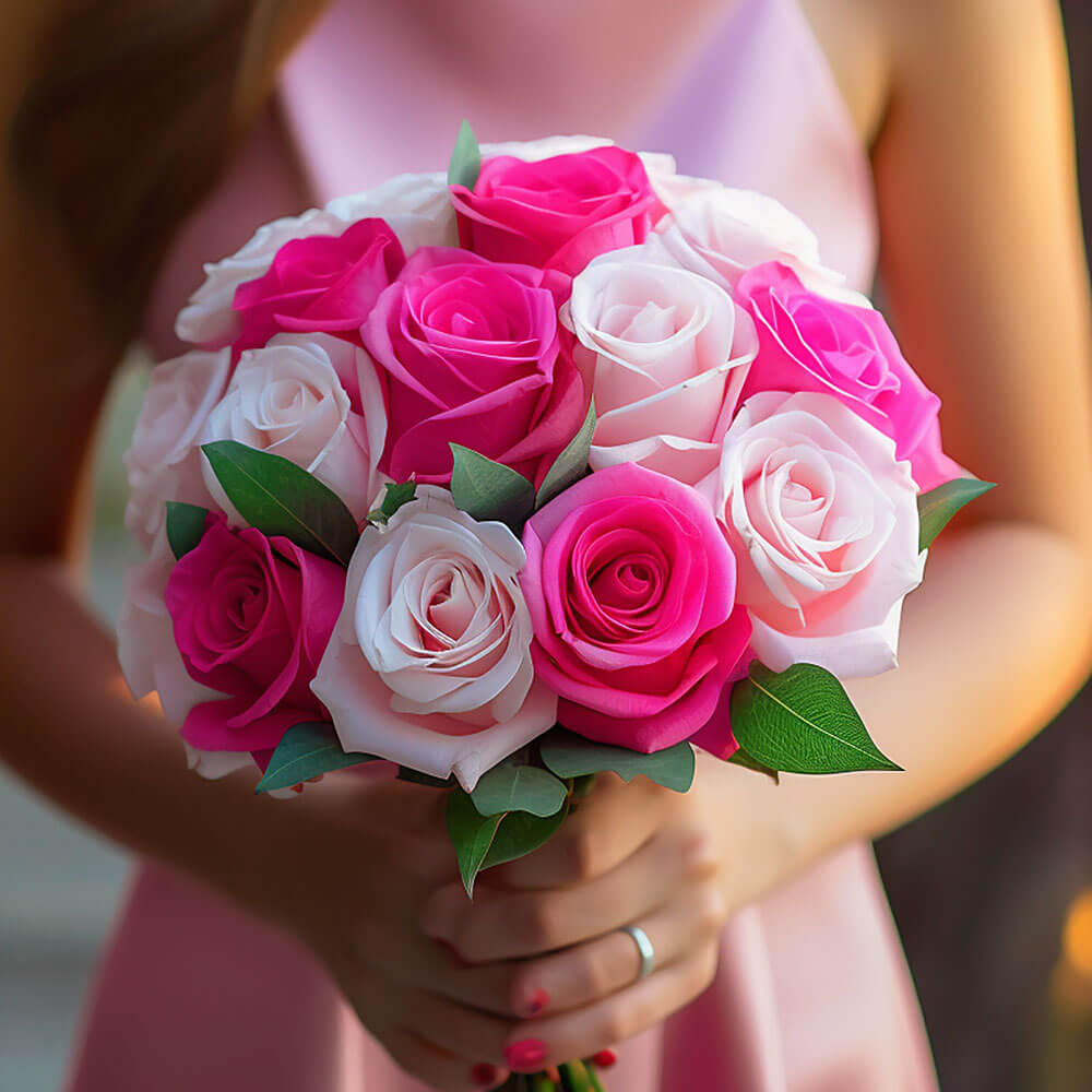 Pink Mix Rose Bridesmaids Bouquets 3 Set Fresh Wedding Flowers 32 Stems Royal Romantic Style