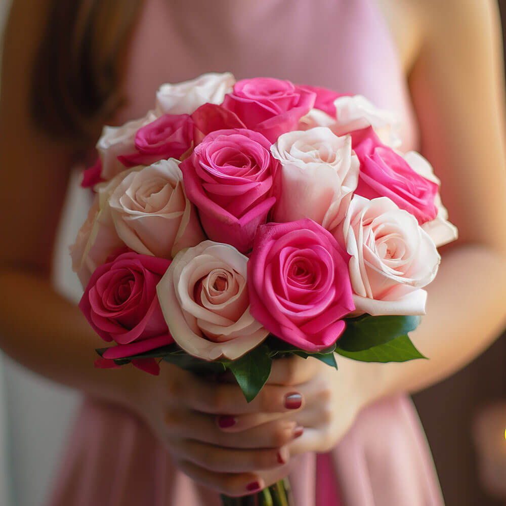 Pink Mix Rose Bridesmaids Bouquets 6 Set Fresh Wedding Flowers 32 Stems Royal Romantic Style