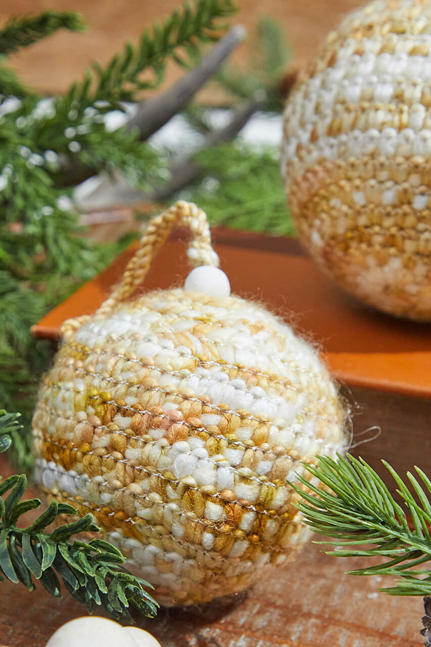 Beige/White Knit Ball Ornaments - Set of 2