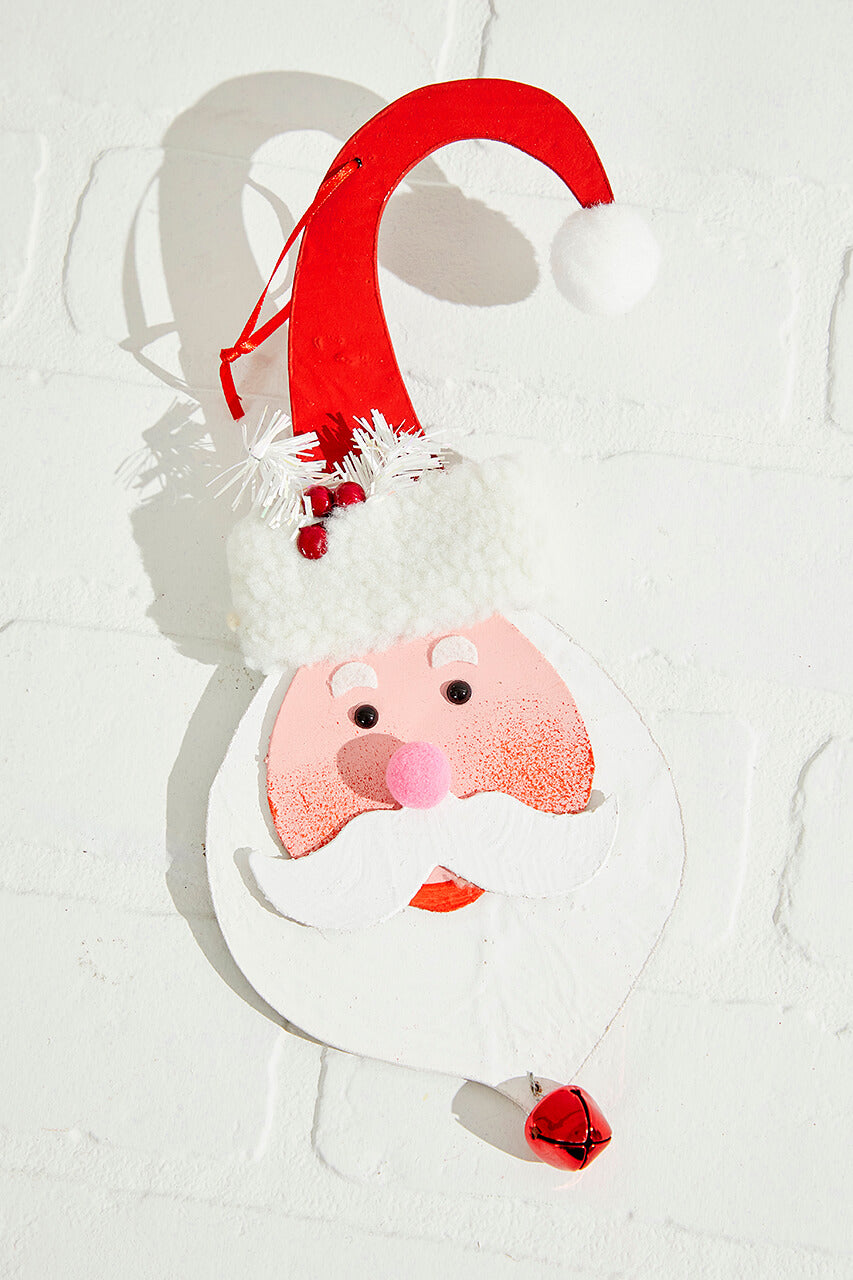 10" Wood Santa With Bell Ornament