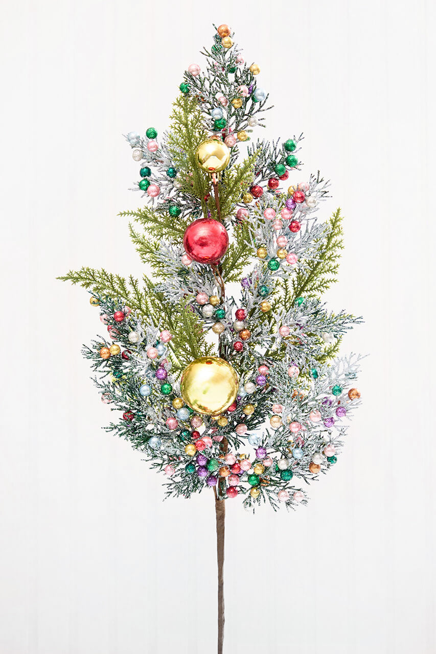 24" Glitter Berry Ball Cedar Pine Spray