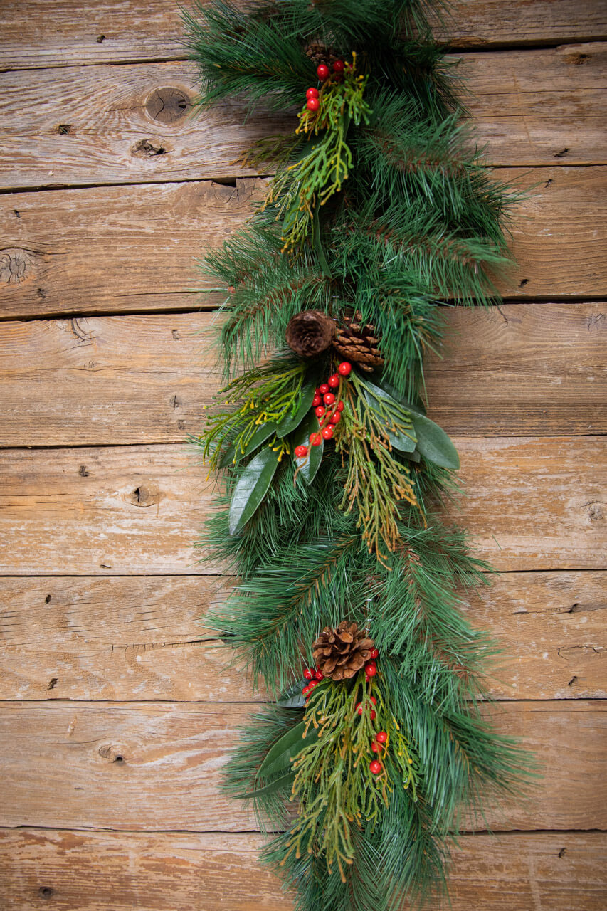 72” Pine Garland with Pinecones & Berries