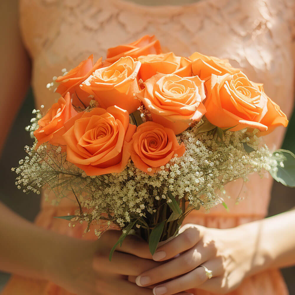 Orange Roses Bridesmaids Bouquets Fresh Wedding Flowers