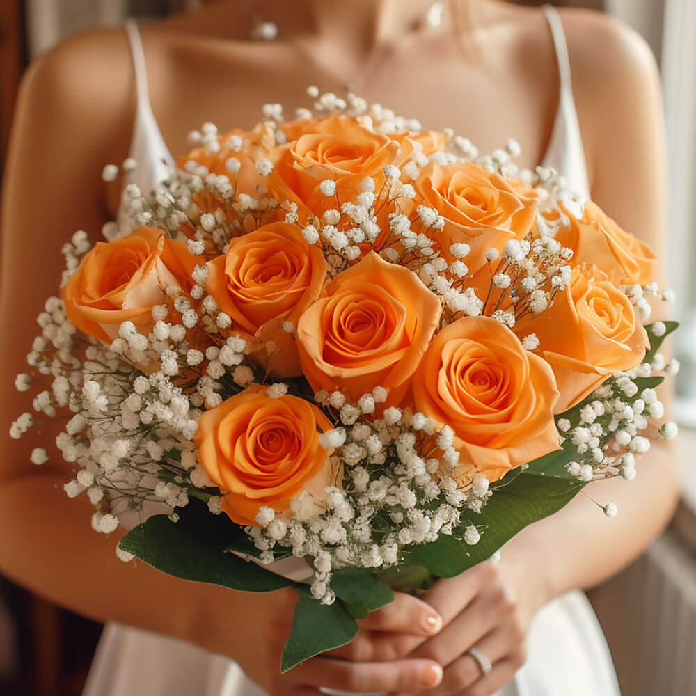 Orange Roses Bridesmaids Bouquets Fresh Wedding Flowers