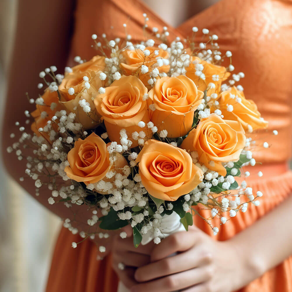 Orange Roses Bridesmaids Bouquets Fresh Wedding Flowers