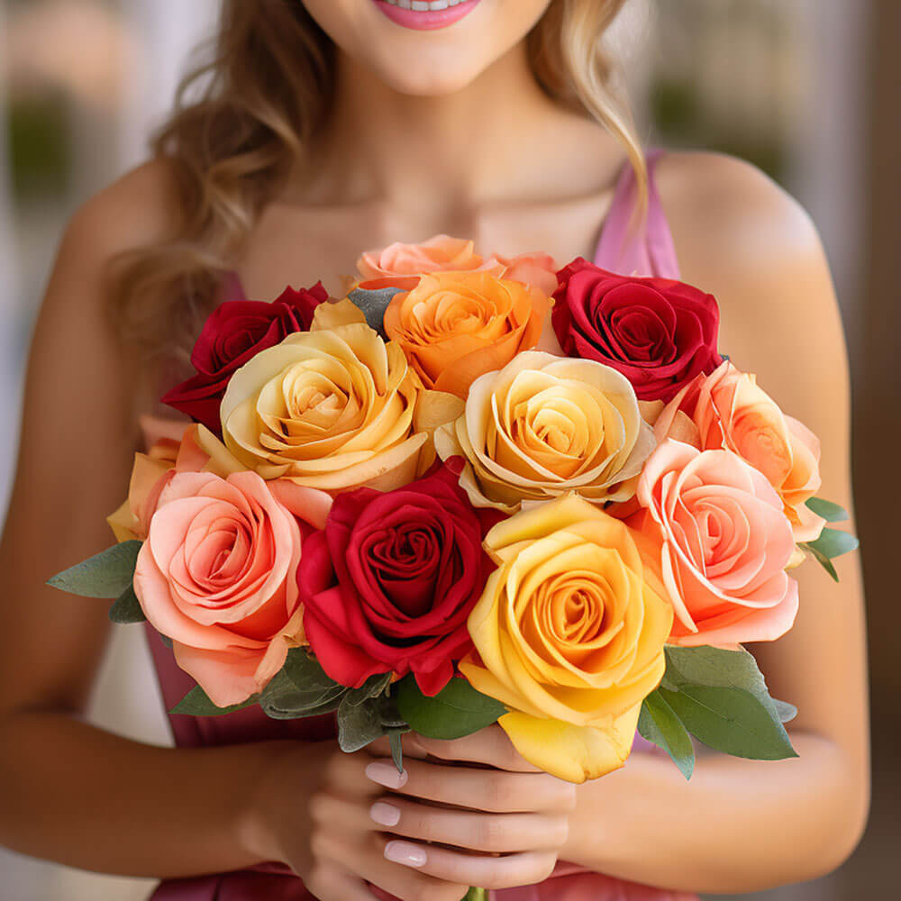 Assorted Color Roses Bridesmaids Bouquets 3 Sets 32 Stems Wedding Floral Royal Elegant Design