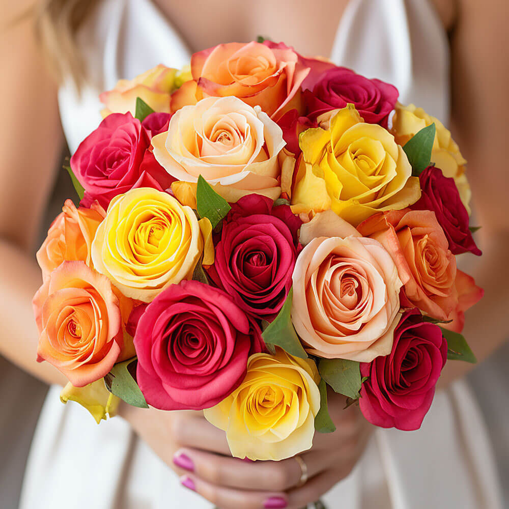 Assorted Color Roses Bridesmaids Bouquets 3 Sets 32 Stems Wedding Floral Royal Elegant Design