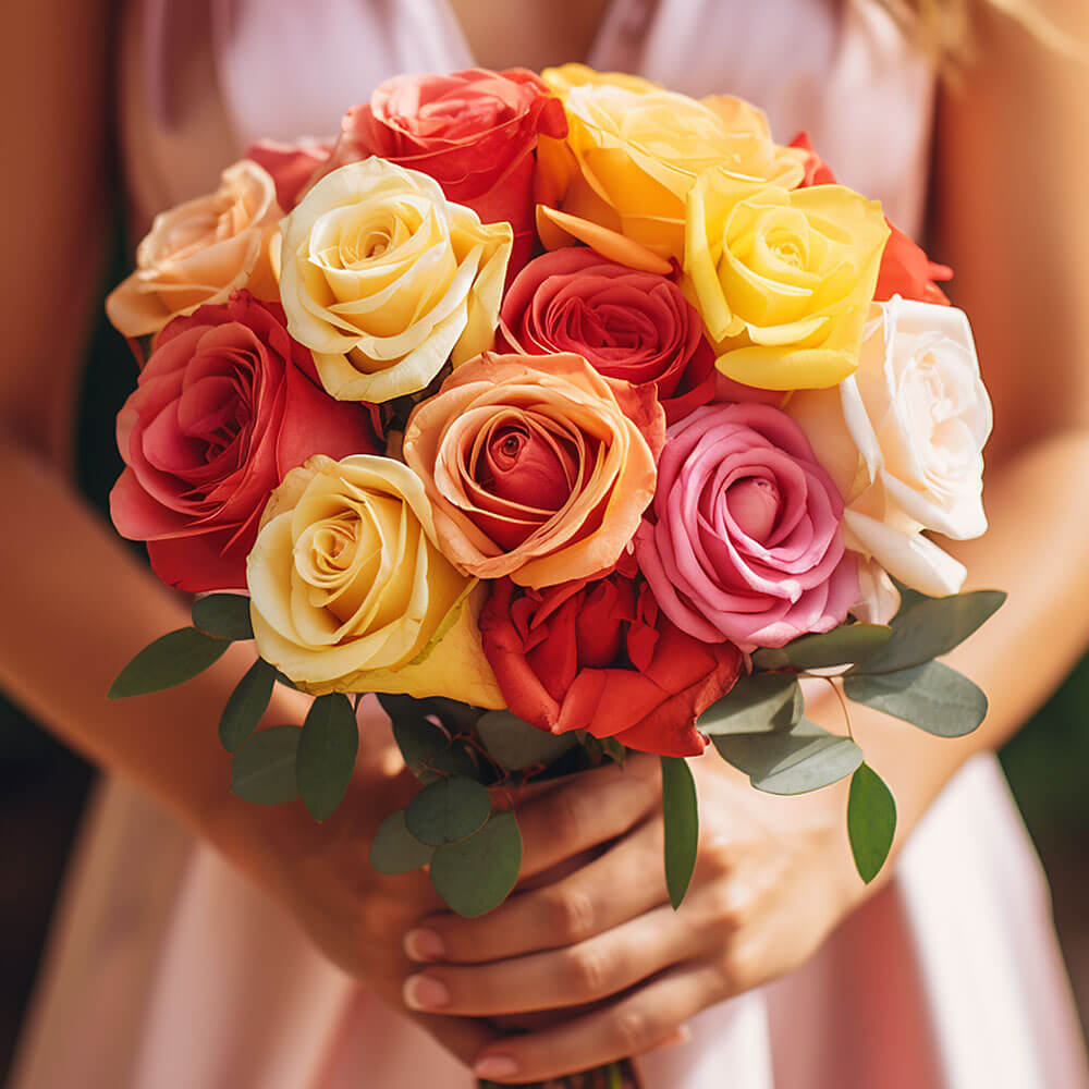 Assorted Color Roses Bridesmaids Bouquets 3 Sets 32 Stems Wedding Floral Royal Elegant Design