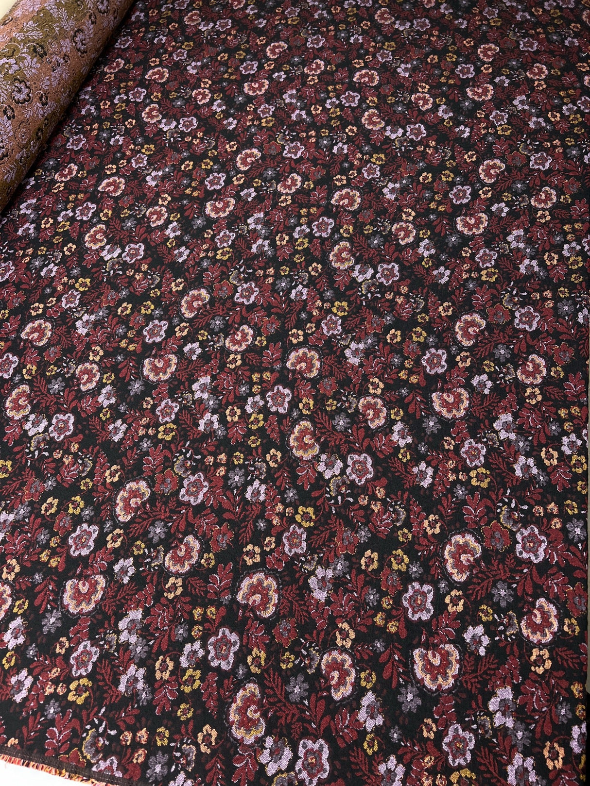 Cotton Jacquard Floral Fabric Red Black