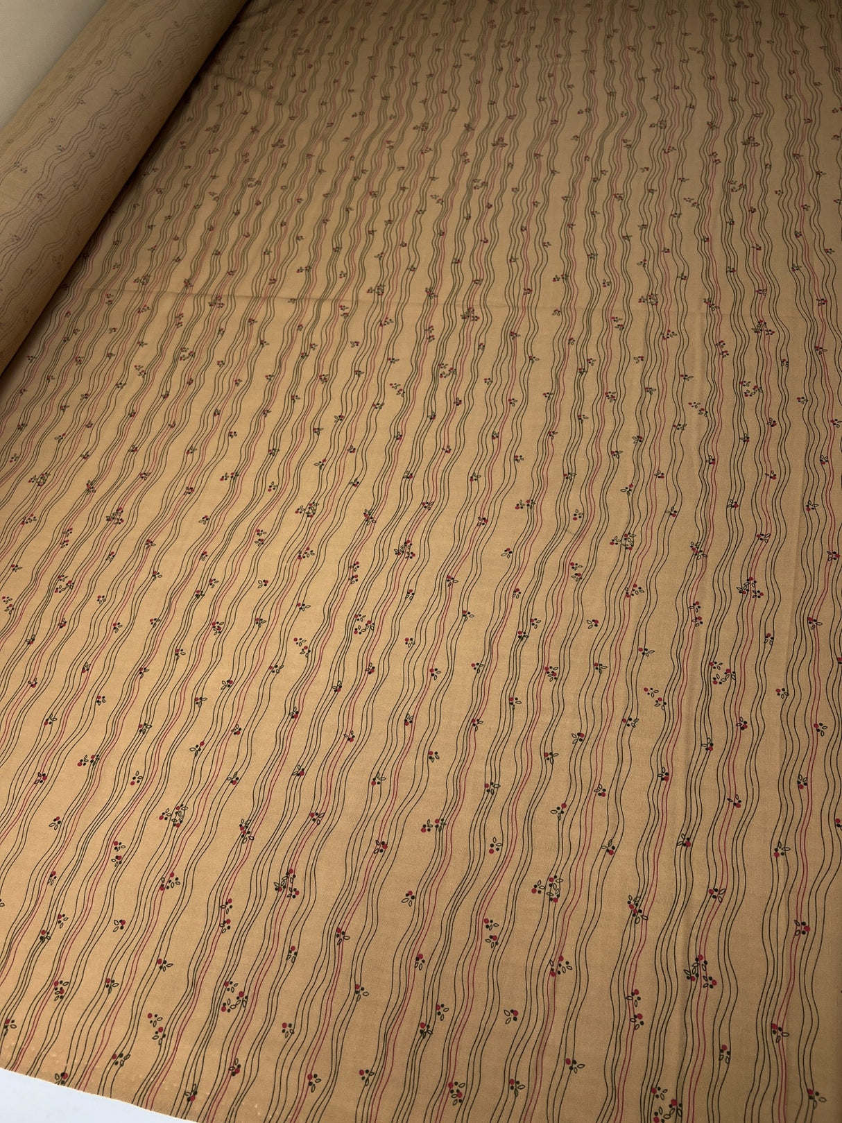 Wool Dress Fabric Brown Beige Striped