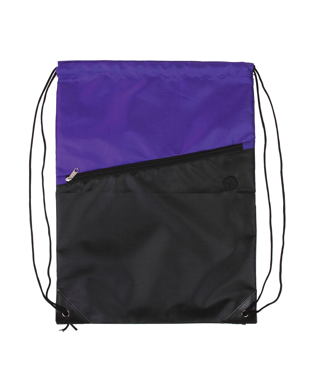 Two-Tone Poly Drawstring Backpack With Zipper