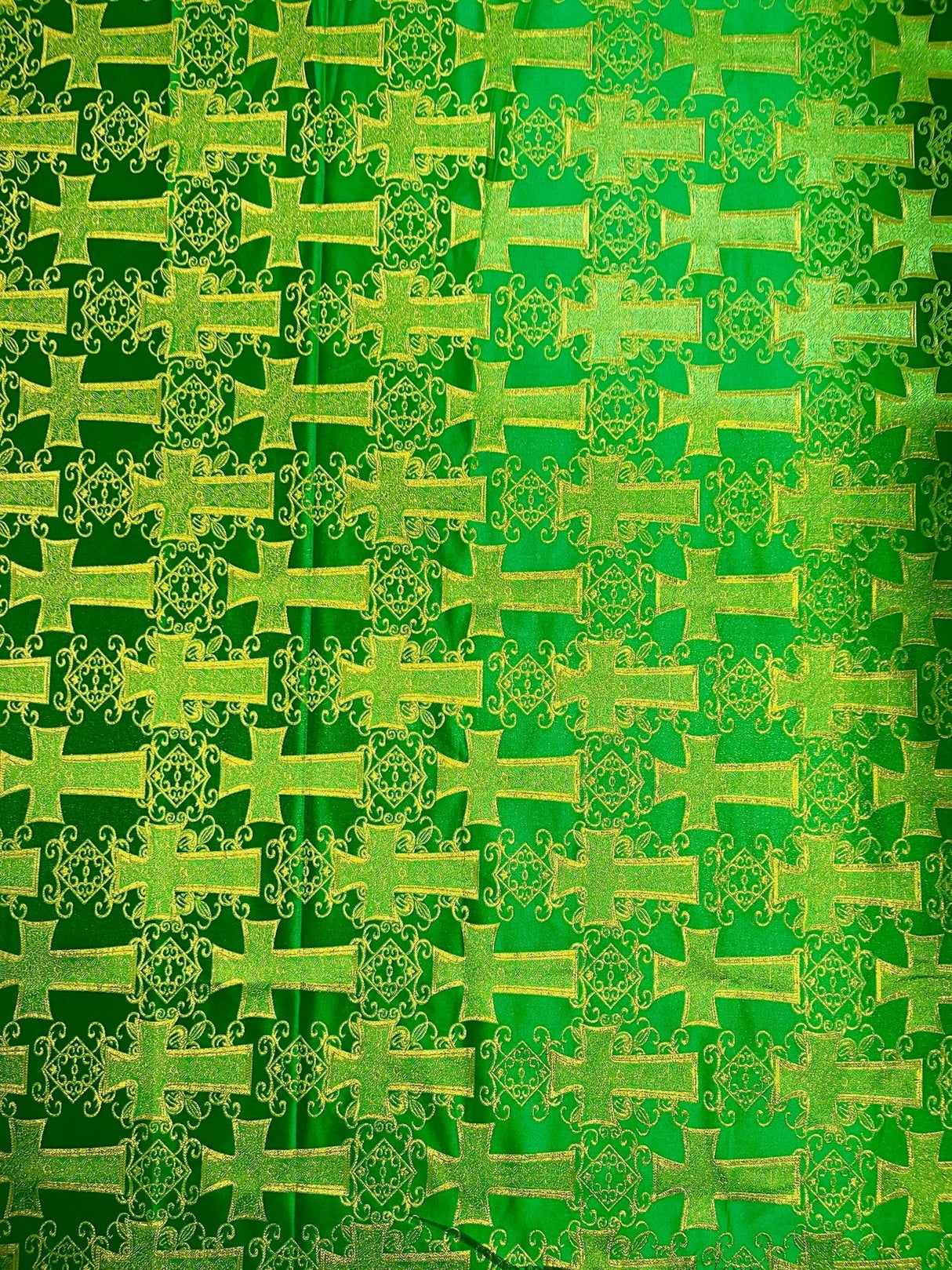 Big Cross Jacquard Satin Fabric - Beige/Gold, Green/Gold, Purple/Gold, Red/Gold, Turquoise/Gold, White/Silver, Royal/Gold, 58" Width (1 Yard)