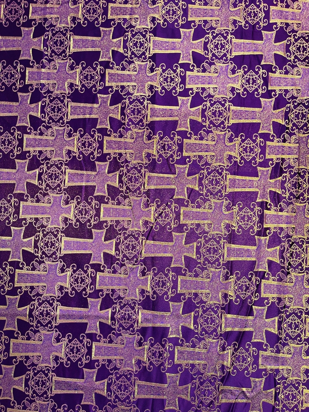Big Cross Jacquard Satin Fabric - Beige/Gold, Green/Gold, Purple/Gold, Red/Gold, Turquoise/Gold, White/Silver, Royal/Gold, 58" Width (1 Yard)