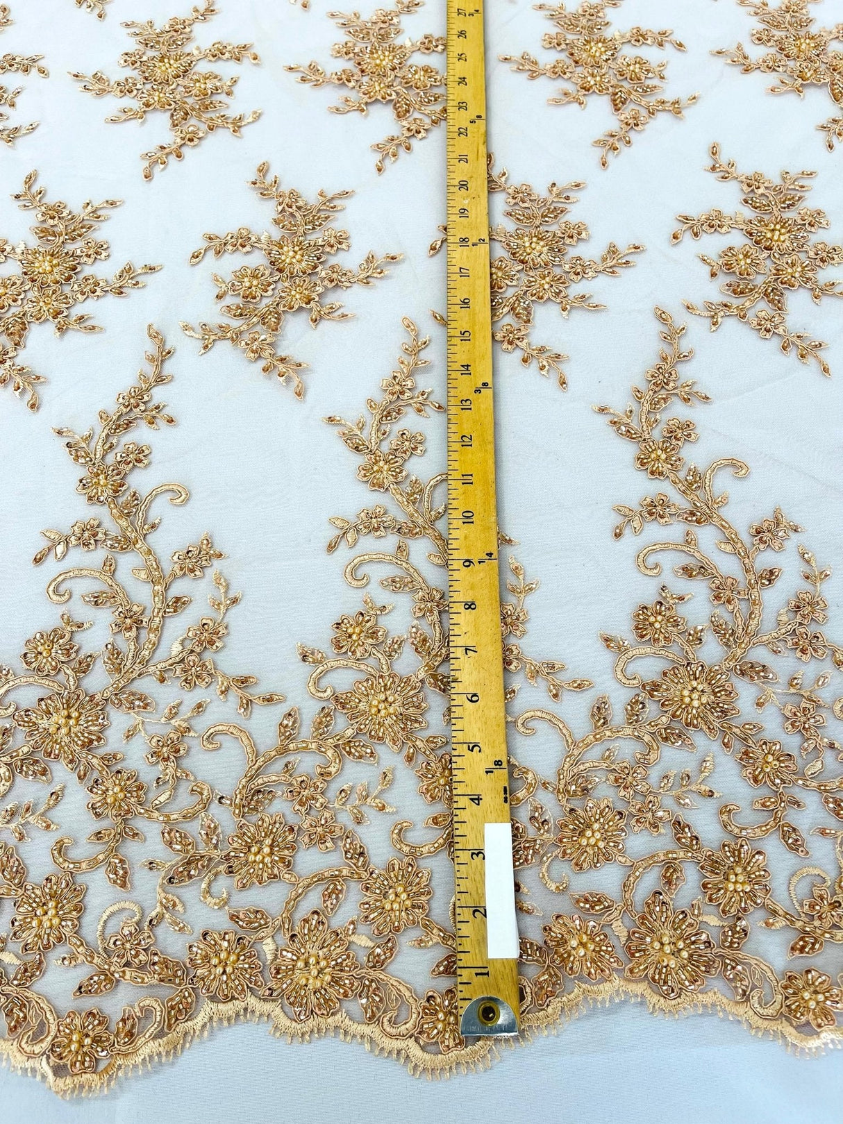 Big Floral Damask Beaded Lace Polyester Fabric - Floral Damask, 54" Width (1 Yard)