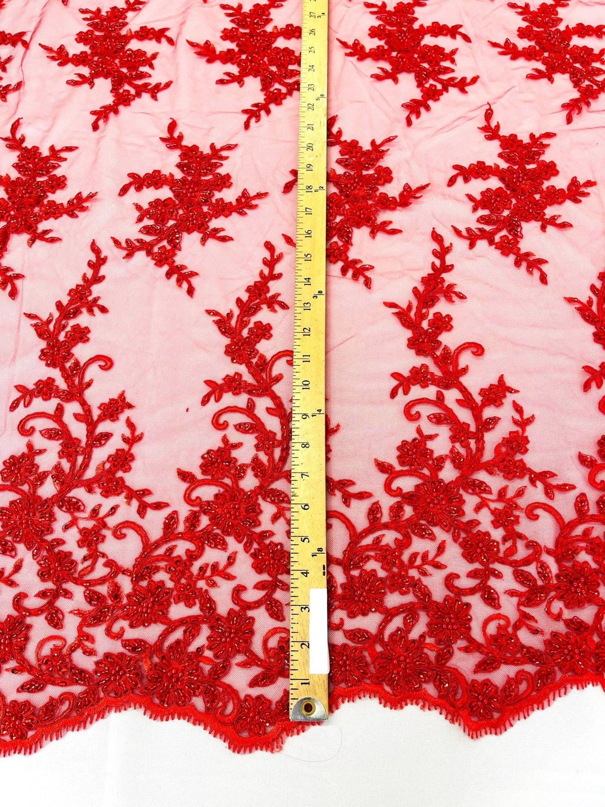 Big Floral Damask Beaded Lace Polyester Fabric - Floral Damask, 54" Width (1 Yard)
