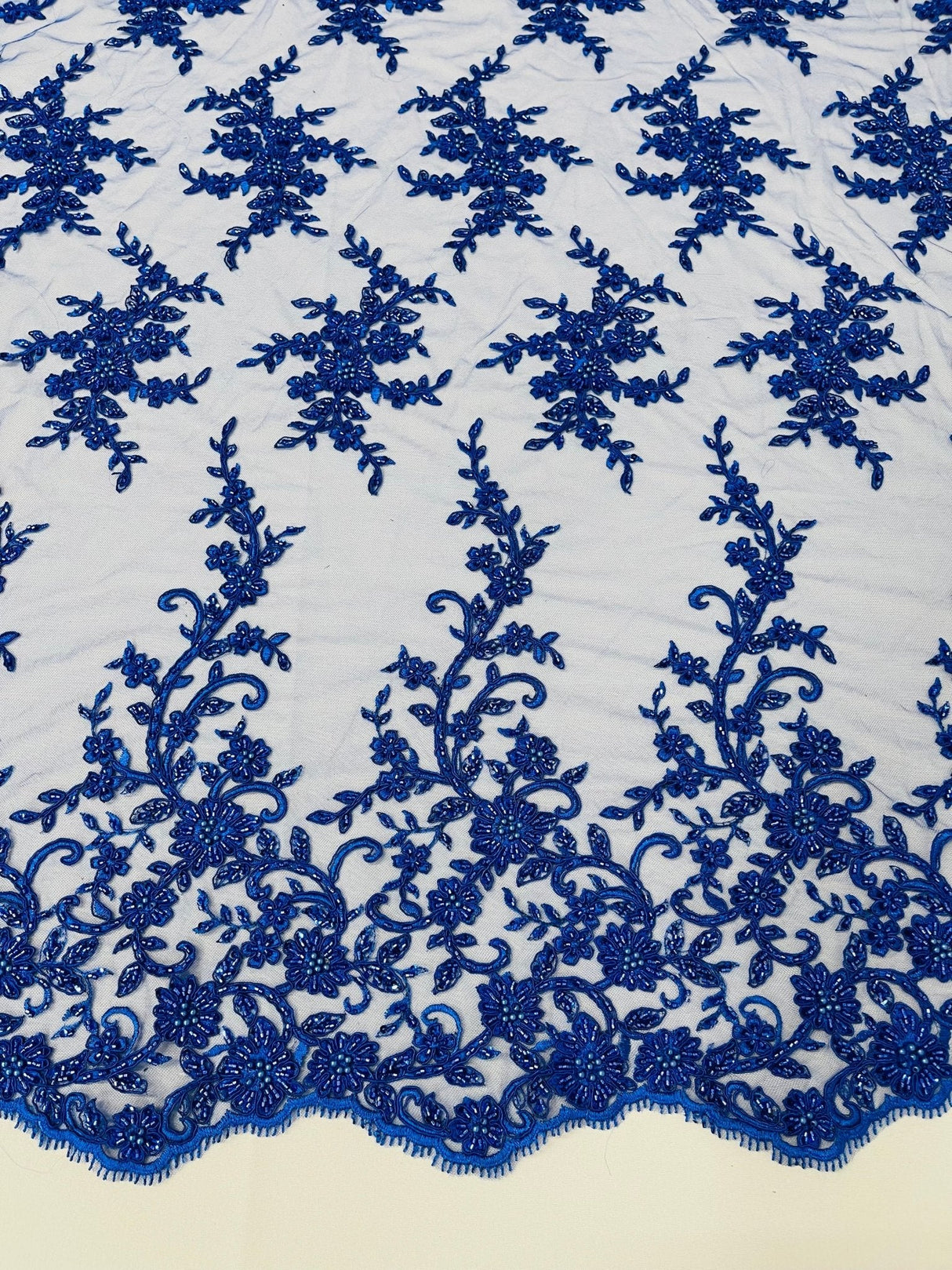 Big Floral Damask Beaded Lace Polyester Fabric - Floral Damask, 54" Width (1 Yard)