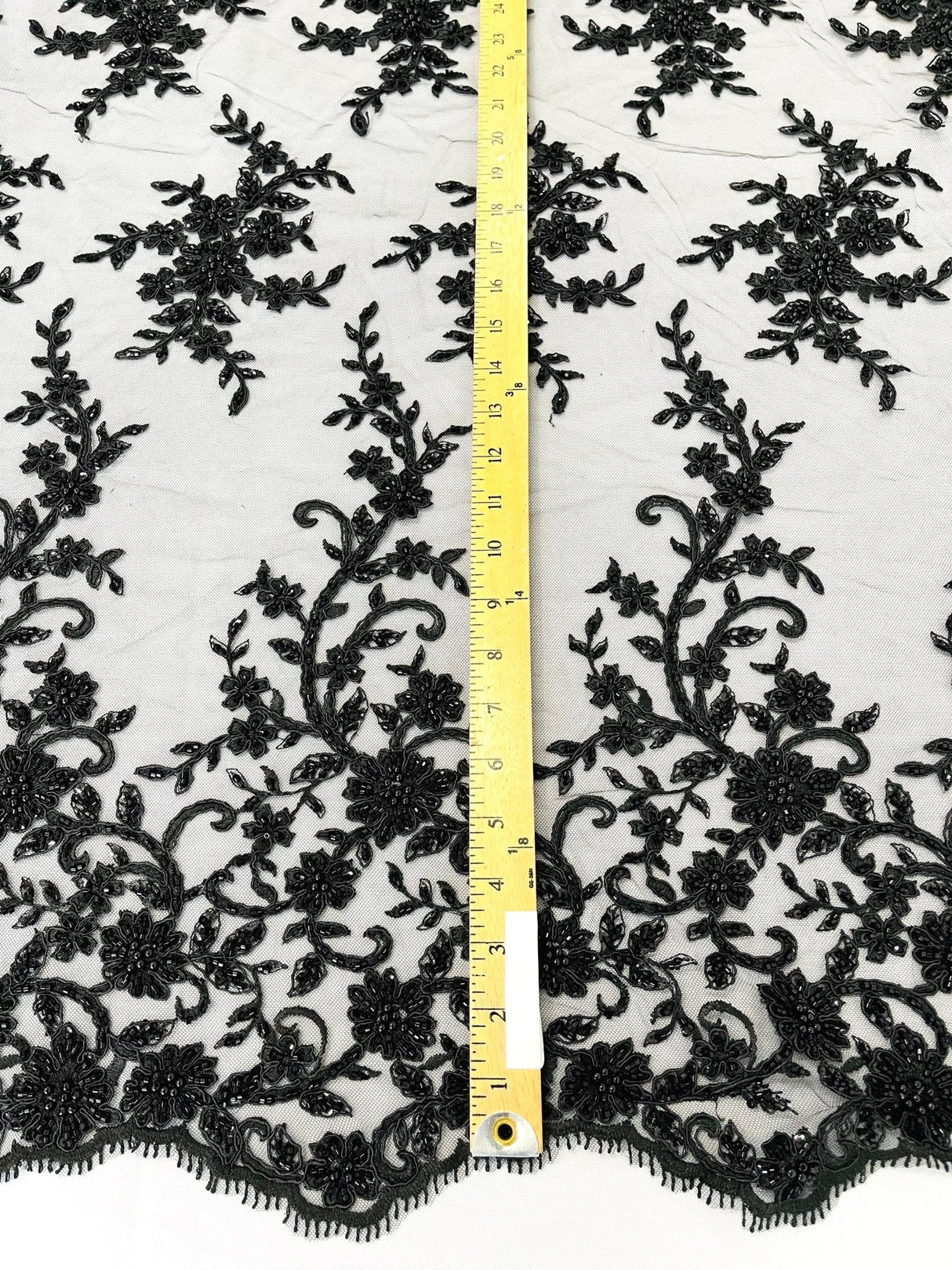 Big Floral Damask Beaded Lace Polyester Fabric - Floral Damask, 54" Width (1 Yard)