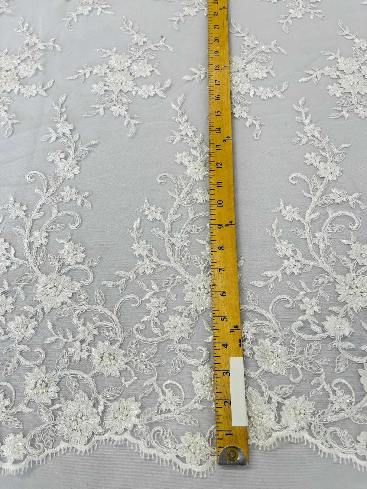 Big Floral Damask Beaded Lace Polyester Fabric - Floral Damask, 54" Width (1 Yard)