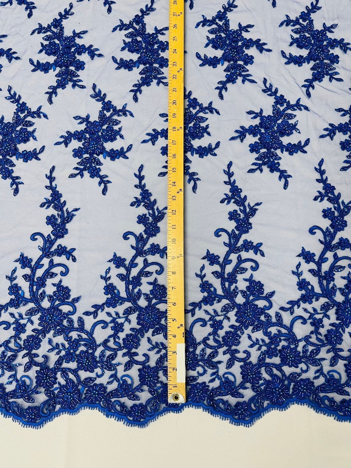 Big Floral Damask Beaded Lace Polyester Fabric - Floral Damask, 54" Width (1 Yard)