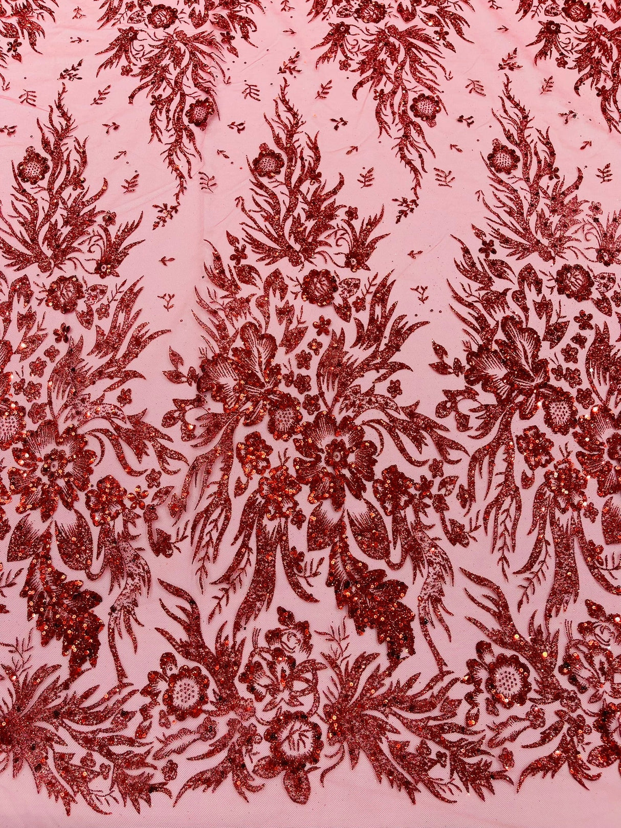 Big Glitter Damask Design On A Mesh Lace Fabric - Glitter Damask Pattern, 58" Wide (1 Yard)