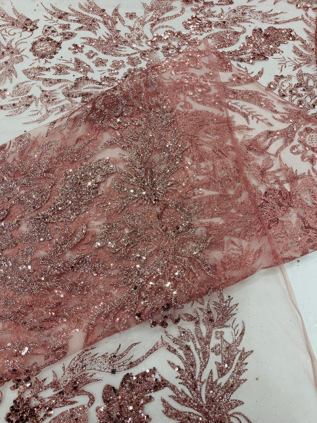 Big Glitter Damask Design On A Mesh Lace Fabric - Glitter Damask Pattern, 58" Wide (1 Yard)