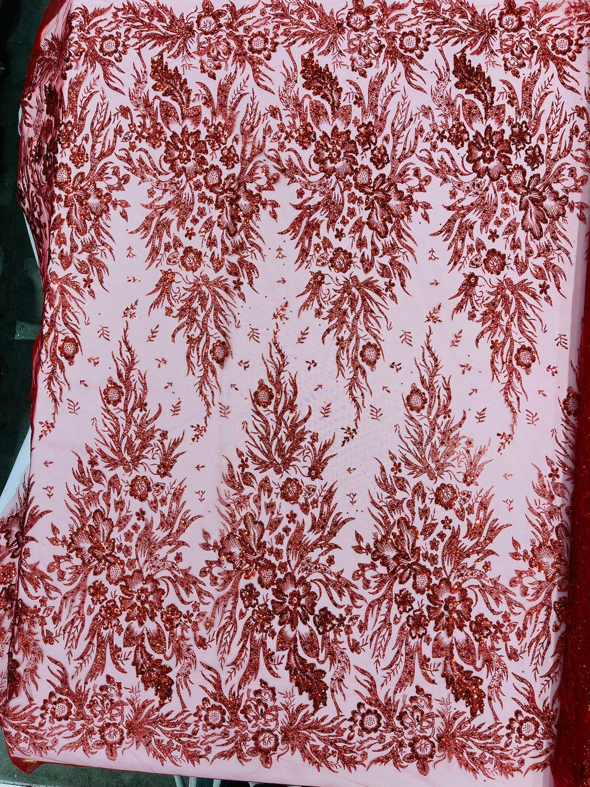 Big Glitter Damask Design On A Mesh Lace Fabric - Glitter Damask Pattern, 58" Wide (1 Yard)