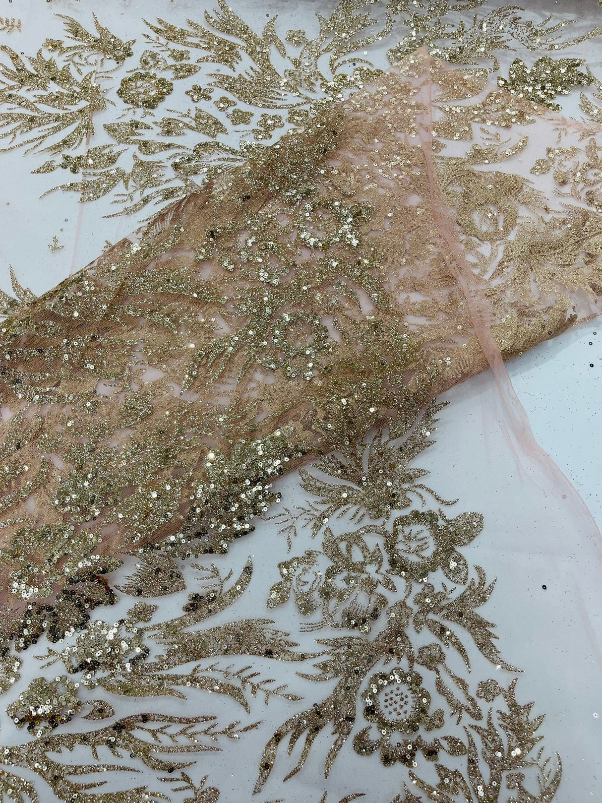 Big Glitter Damask Design On A Mesh Lace Fabric - Glitter Damask Pattern, 58" Wide (1 Yard)