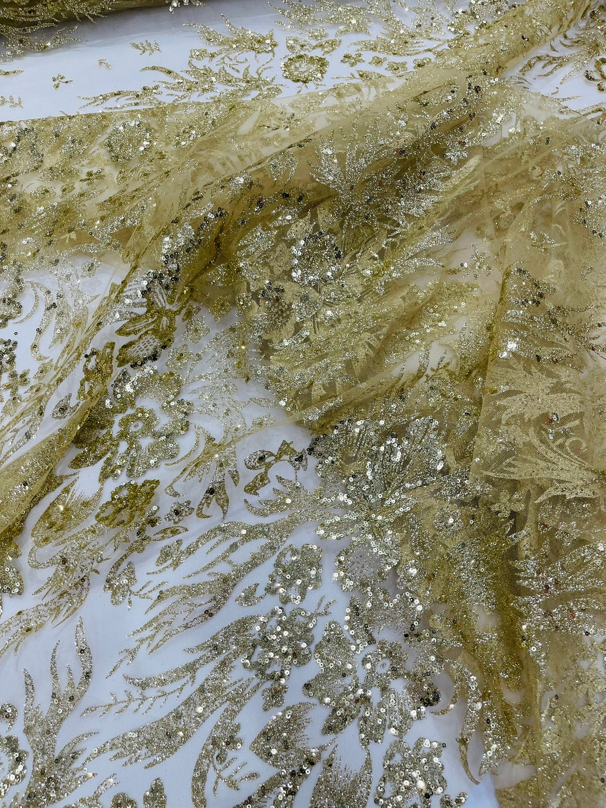 Big Glitter Damask Design On A Mesh Lace Fabric - Glitter Damask Pattern, 58" Wide (1 Yard)