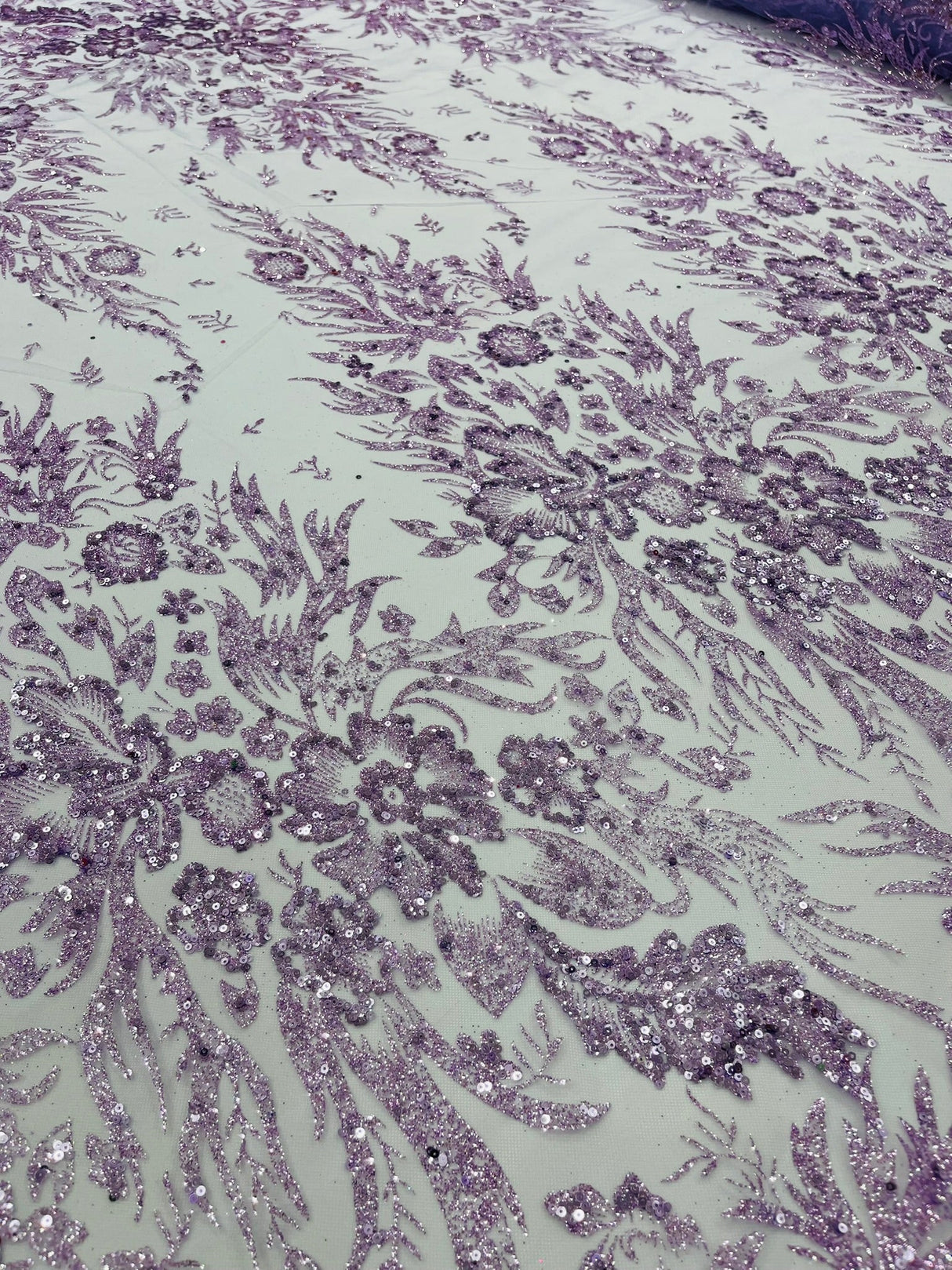 Big Glitter Damask Design On A Mesh Lace Fabric - Glitter Damask Pattern, 58" Wide (1 Yard)