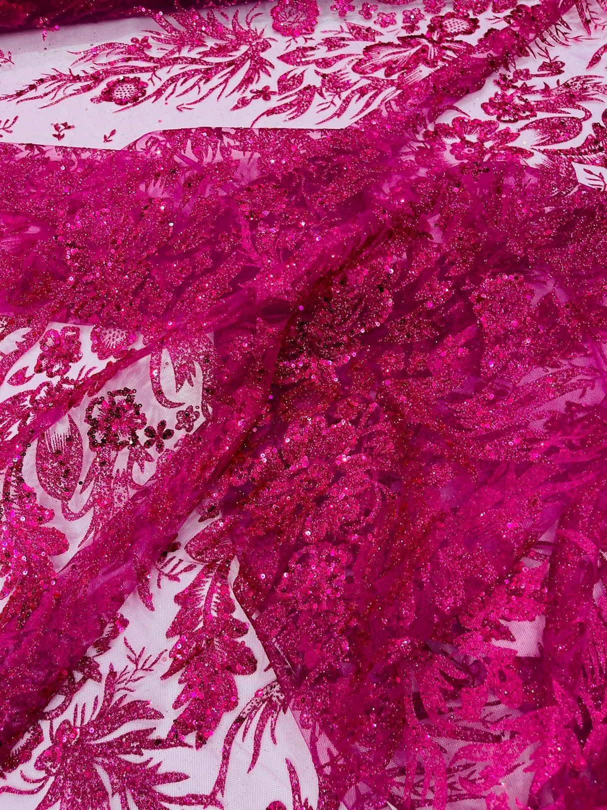 Big Glitter Damask Design On A Mesh Lace Fabric - Glitter Damask Pattern, 58" Wide (1 Yard)