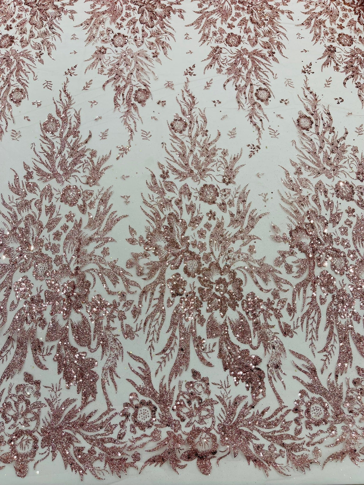Big Glitter Damask Design On A Mesh Lace Fabric - Glitter Damask Pattern, 58" Wide (1 Yard)
