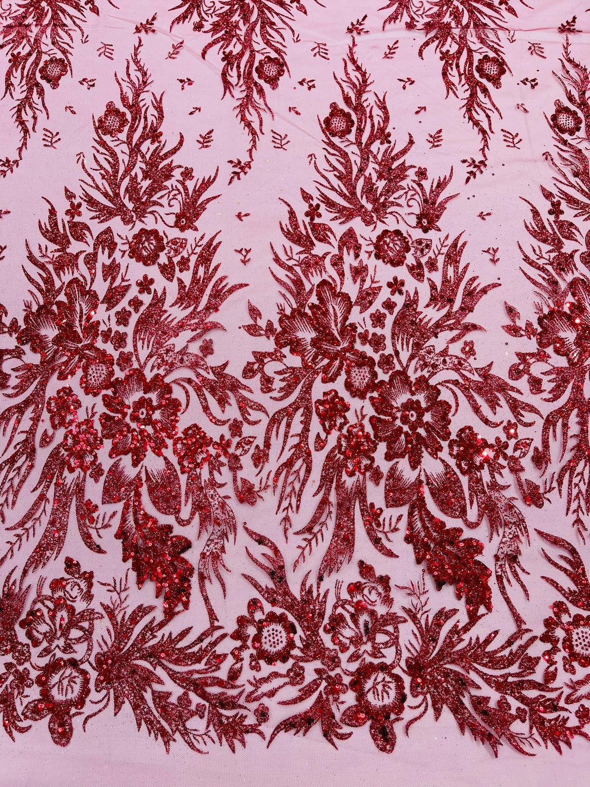 Big Glitter Damask Design On A Mesh Lace Fabric - Glitter Damask Pattern, 58" Wide (1 Yard)