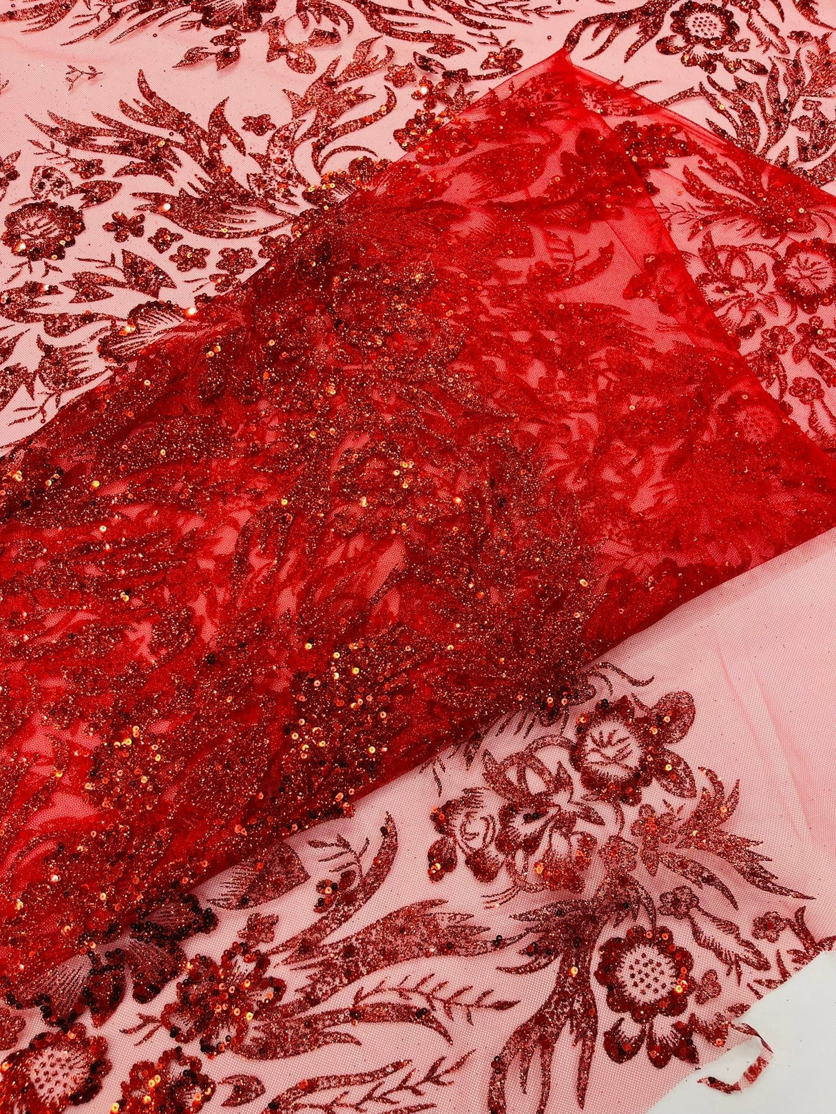 Big Glitter Damask Design On A Mesh Lace Fabric - Glitter Damask Pattern, 58" Wide (1 Yard)