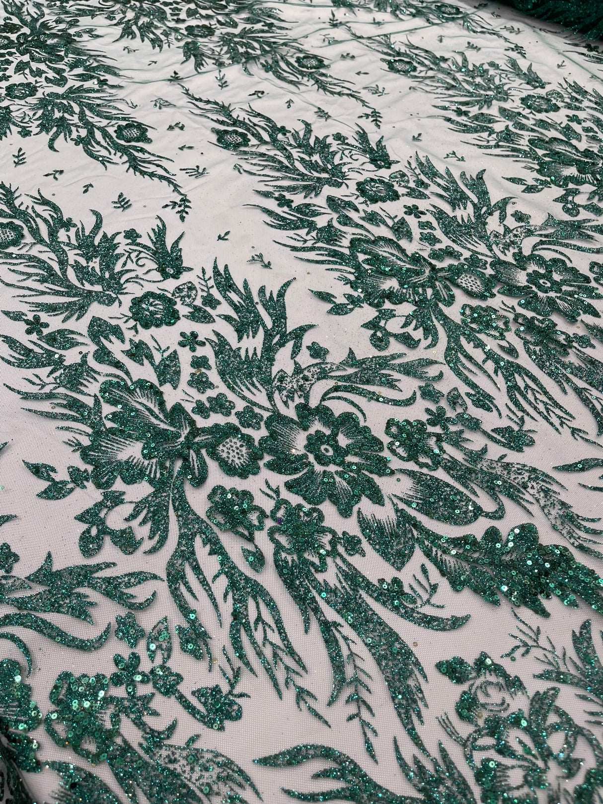 Big Glitter Damask Design On A Mesh Lace Fabric - Glitter Damask Pattern, 58" Wide (1 Yard)