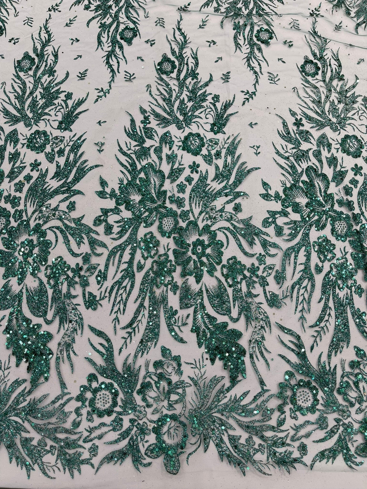 Big Glitter Damask Design On A Mesh Lace Fabric - Glitter Damask Pattern, 58" Wide (1 Yard)