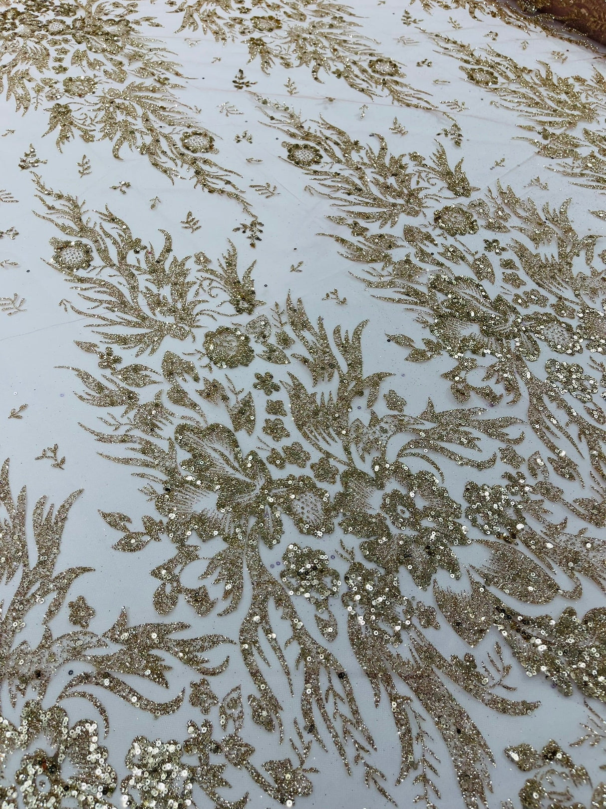 Big Glitter Damask Design On A Mesh Lace Fabric - Glitter Damask Pattern, 58" Wide (1 Yard)