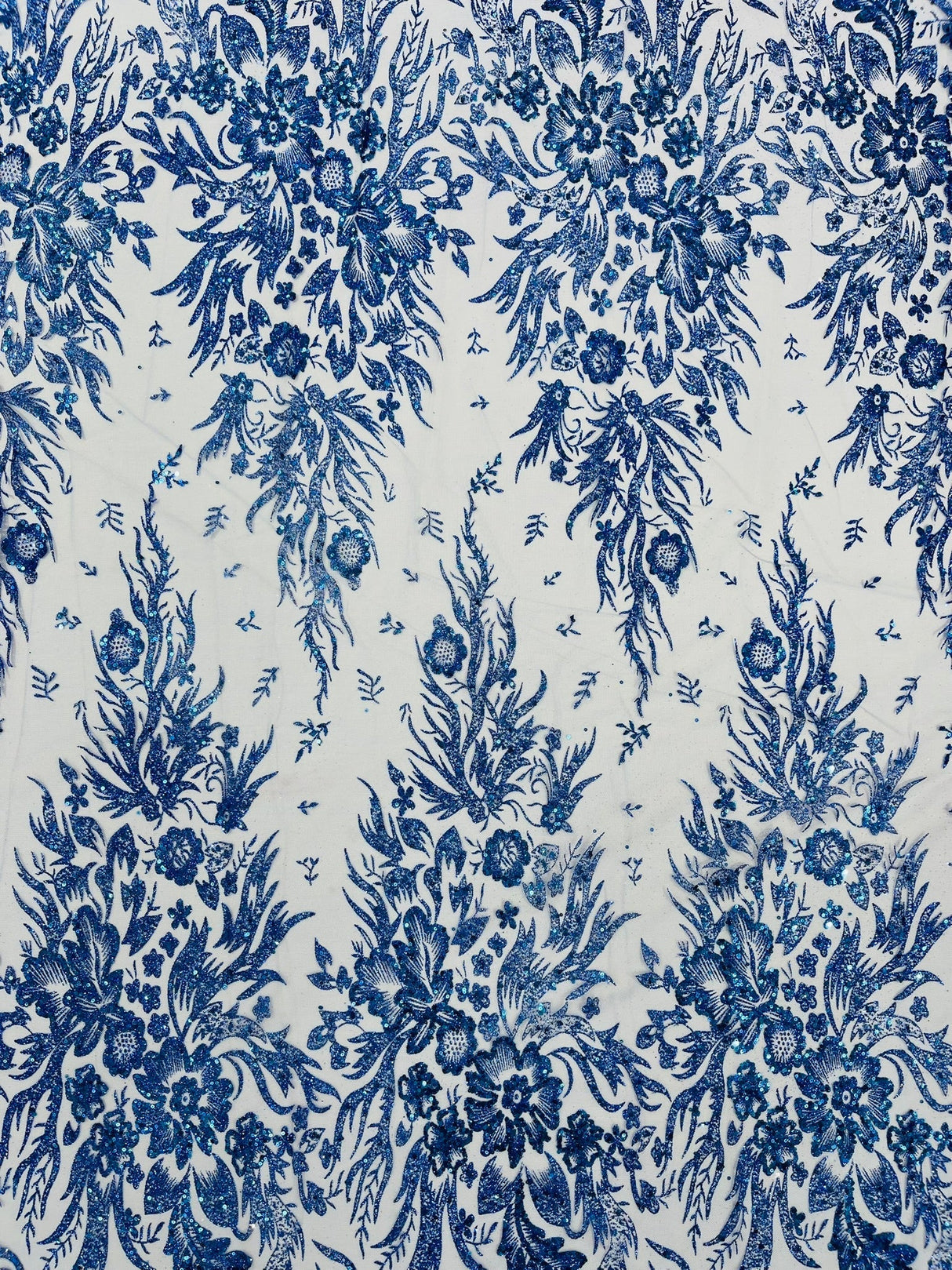 Big Glitter Damask Design On A Mesh Lace Fabric - Glitter Damask Pattern, 58" Wide (1 Yard)