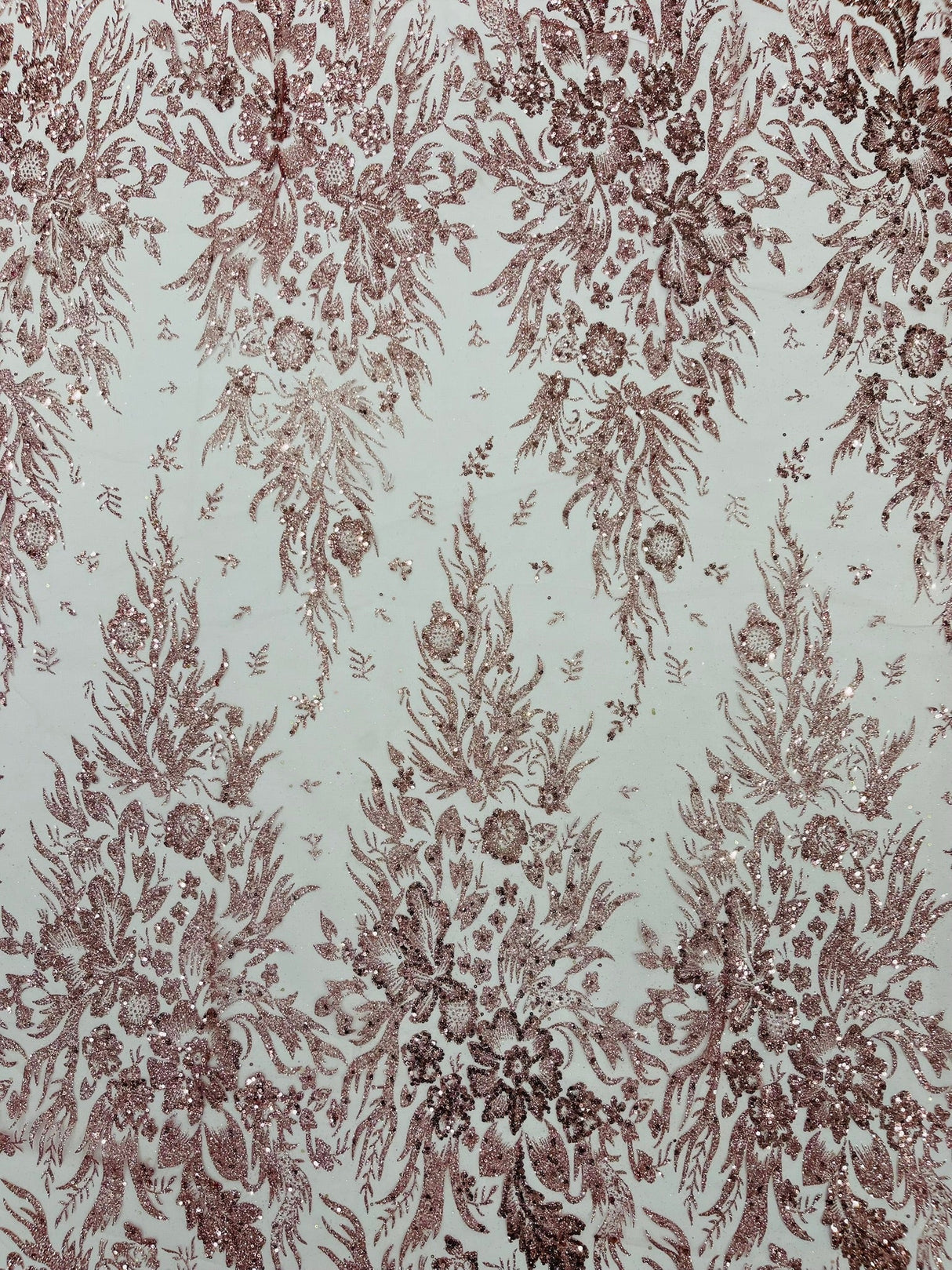 Big Glitter Damask Design On A Mesh Lace Fabric - Glitter Damask Pattern, 58" Wide (1 Yard)