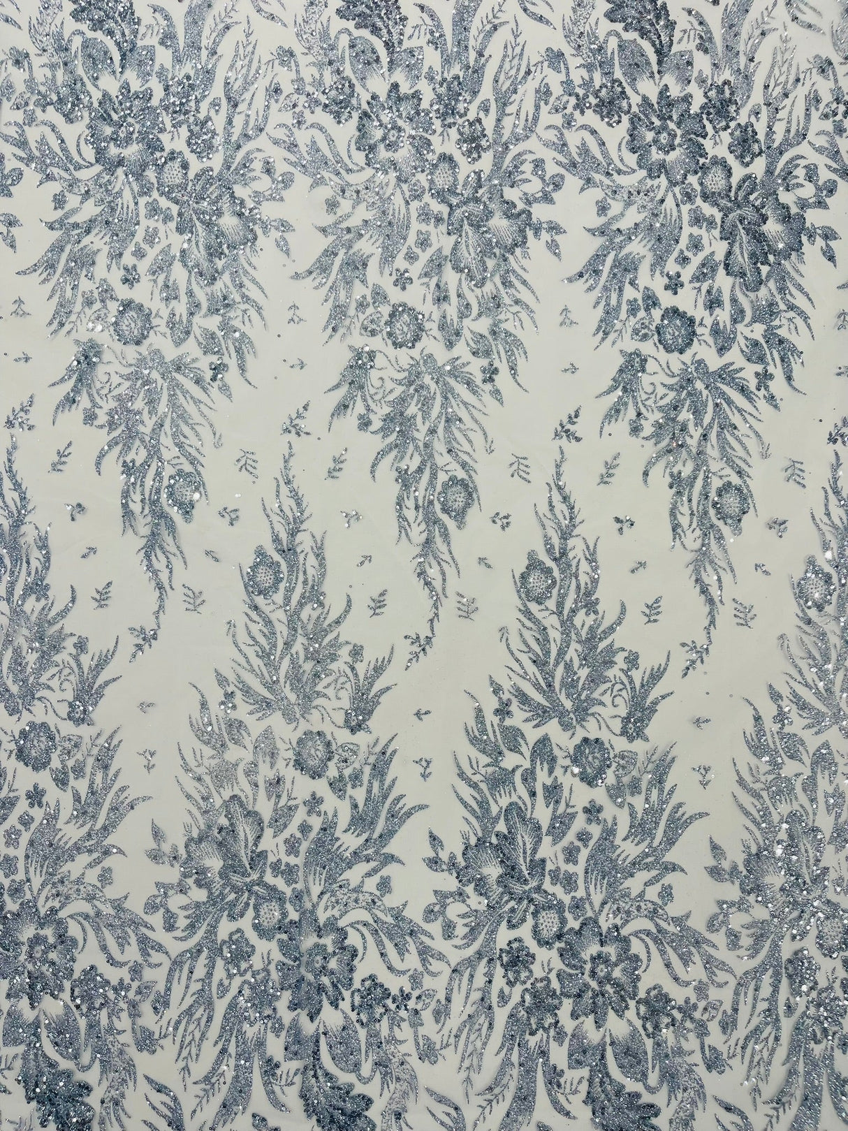 Big Glitter Damask Design On A Mesh Lace Fabric - Glitter Damask Pattern, 58" Wide (1 Yard)
