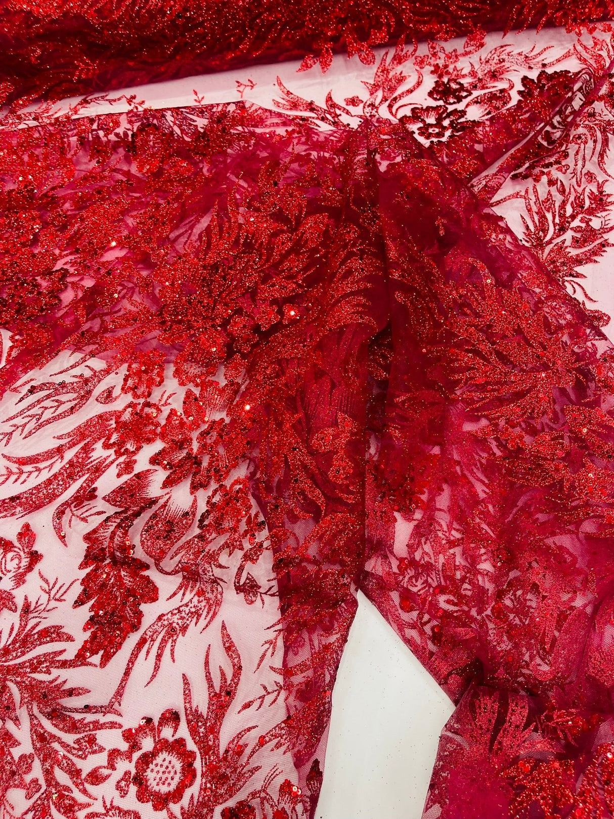 Big Glitter Damask Design On A Mesh Lace Fabric - Glitter Damask Pattern, 58" Wide (1 Yard)