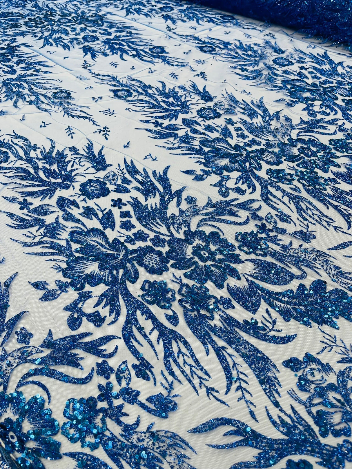 Big Glitter Damask Design On A Mesh Lace Fabric - Glitter Damask Pattern, 58" Wide (1 Yard)